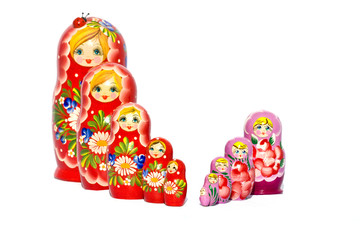 Two rows of Matryoshka dolls