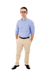 Fototapeta premium Full body portrait of a casual young man isolated on white backg