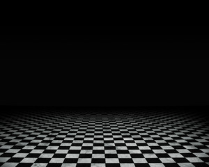 Grunge empty interior with checkered marble floor