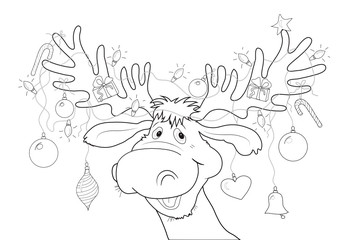 Malvorlage "Rentier weihnachtlich geschm&uuml;ckt"