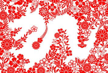 龍　年賀状　紅白