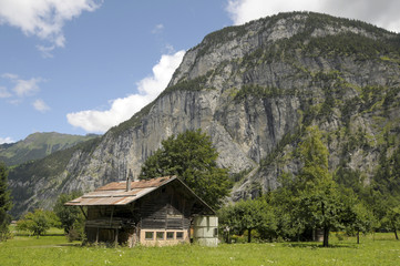 Farmland in the Lauterbrunnen Valley in Switzerland