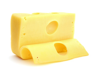 Cheese with slice isolated on white background