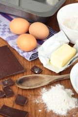 Baking ingredients for chocolate brownies