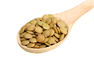 lentils in wooden spoon