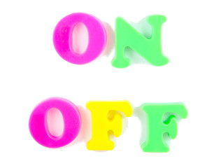 on and off wriiten in fridge magnets