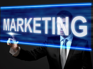 marketing - businessman touching blue screen