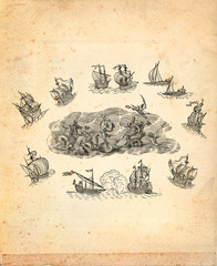 God neptune with sailboats illustration © Alexey Pavluts