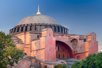 Fototapeta na wymiar Facade of Hagia Sophia Byzantine Cathedral in Istanbul, Turkey