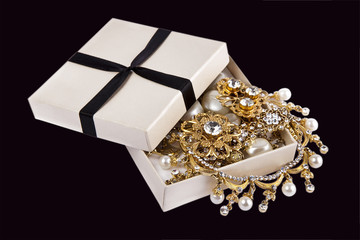 Casket with Jewelry on a white background