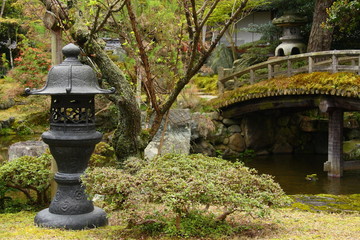 Lantern in the japanese garden of the imperial palace (Kyoto)