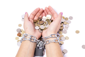 hands chained to the bank the money saved