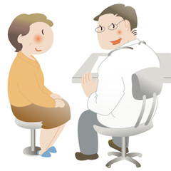 医師の診察を受ける中高年・高齢女性