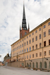 Obraz premium Wrangelska Backen street and view on Knights church in Stockholm