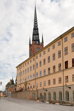 Wrangelska Backen street and view on Knights church in Stockholm