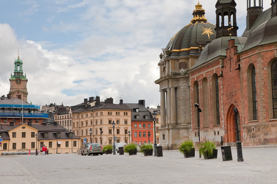 square near Riddarholmskyrkan ("Knights church) in Stockholm