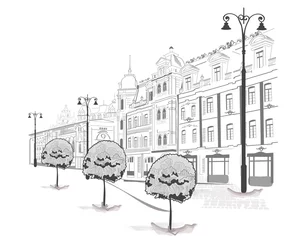 Printed roller blinds Illustration Paris Series of streets in the city in sketches