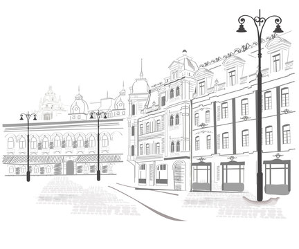 Series of sketches of old cities streets