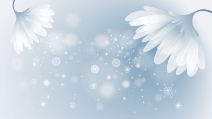 Snow abstract flowers / Winter blue background with snowflakes
