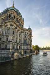Fototapeta na wymiar Spree river by Berliner Dom Cathedral in Berlin