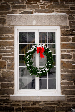 Christmas Wreath on Old Window Pane