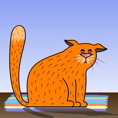 Ginger cat. Vector illustration - Thoughtful cat.