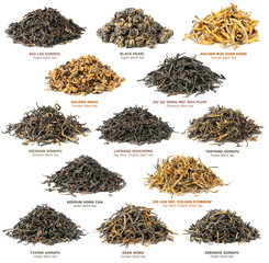 Chinese black tea collection isolated on white