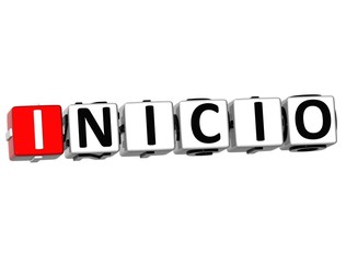 3D Inicio Block Text on white background
