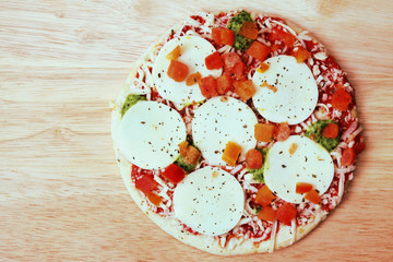 top view of a frozen pizza
