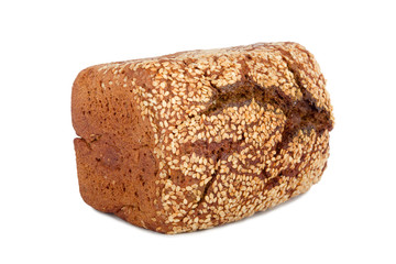 Baked rye bread with linseeds on the white isolated background
