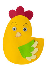 chicken made from paper craft on white background