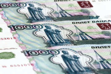 1000 ruble bills close-up