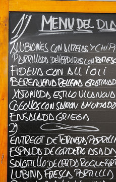 An outdoor tapas menu in Barcelona Spain
