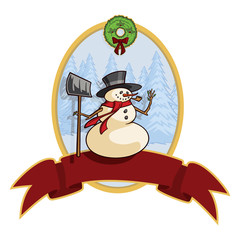 Happy Snowman Christmas Banner Cartoon Vector Graphic Illustration