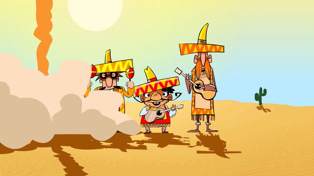 Funny animated mexican pop group and a donkey.