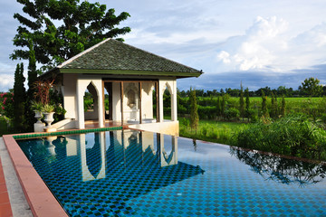 Beautiful view of rice paddy field in a rural weekend villa, Nor