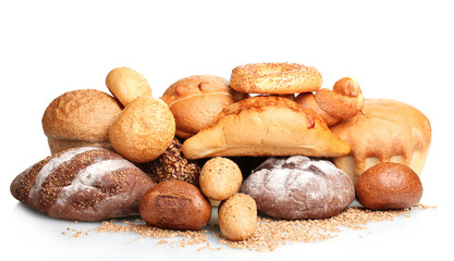 Fototapeta na wymiar delicious breads and wheat isolated on white
