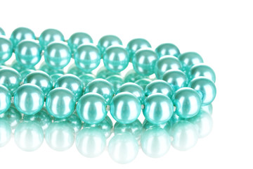 beautiful blue pearl beads isolated on white