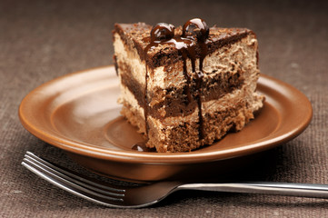 Homemade chocolate cake close-up
