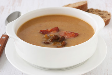 Mushroom soup with sausages