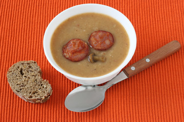 Mushroom soup with sausages