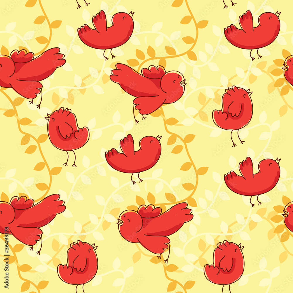 Poster floral seamless pattern with birds