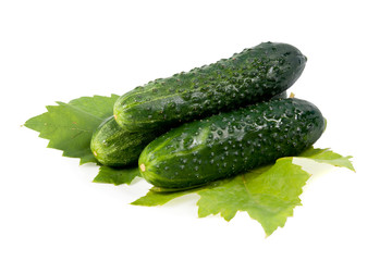 Cucumbers with green leaves isolated