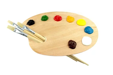 Paint brushes, colors and pallet © Hayati Kayhan