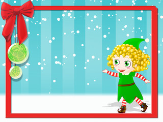 christmas background with happy female elf