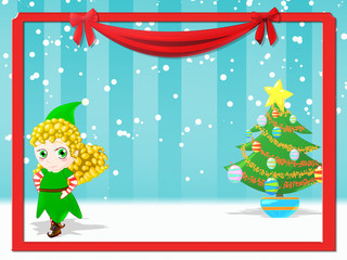 christmas background with happy female elf