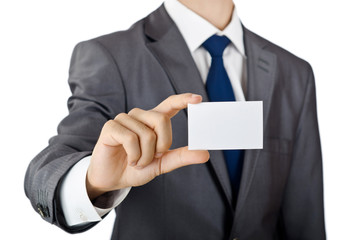 Businessman holding blank message