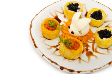 Black caviar served on bread