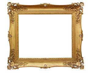 Vintage mockup, baroque golden frame on white background