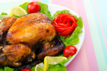 Roasted turkey on the festive table